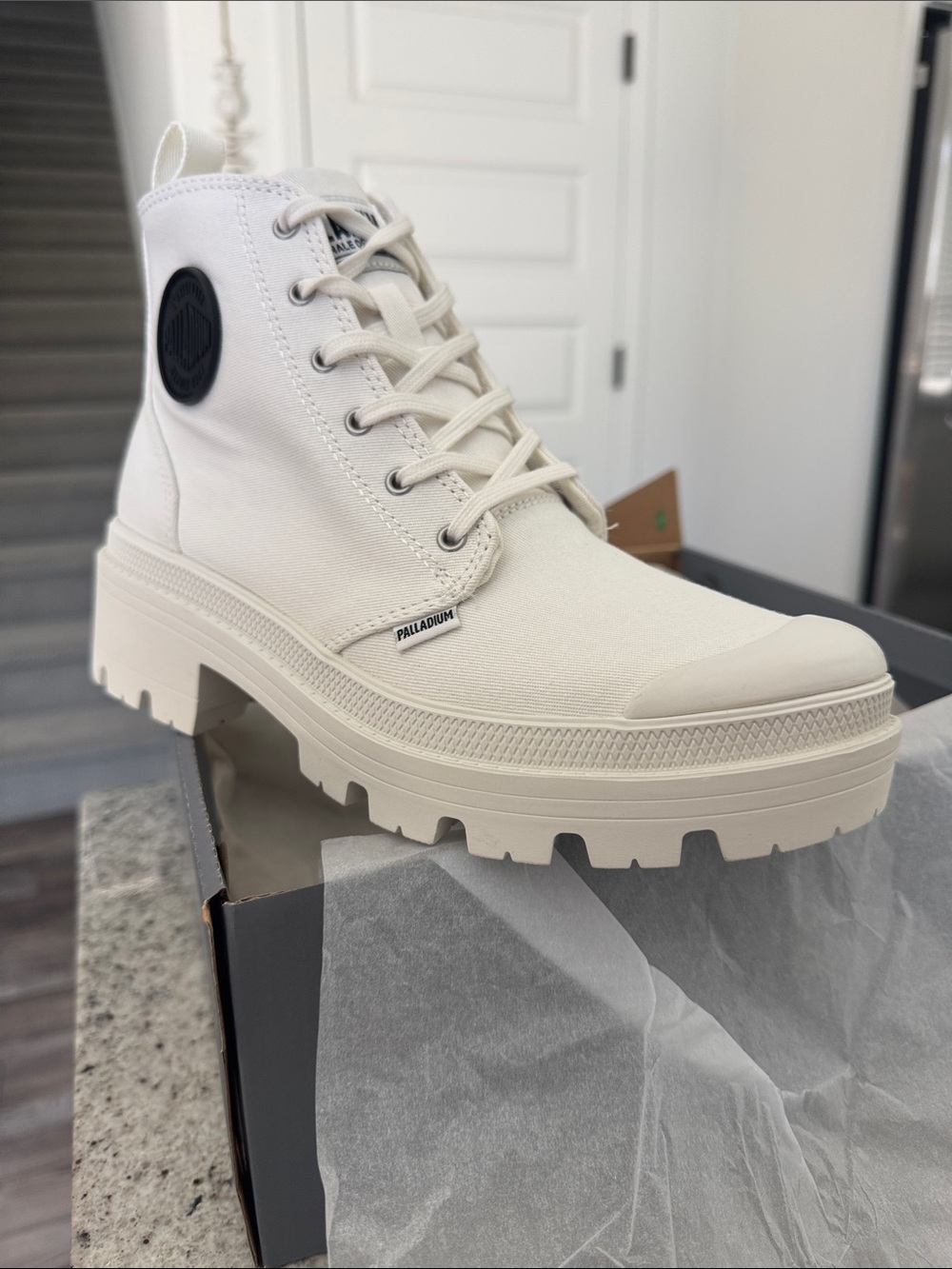 Palladium Women's Cream Canvas Lug-Sole Lace-Up Boot